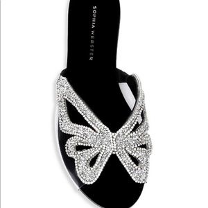 Authentic Sophia Webster Madame Butterfly embellished vinyl and suede sandals